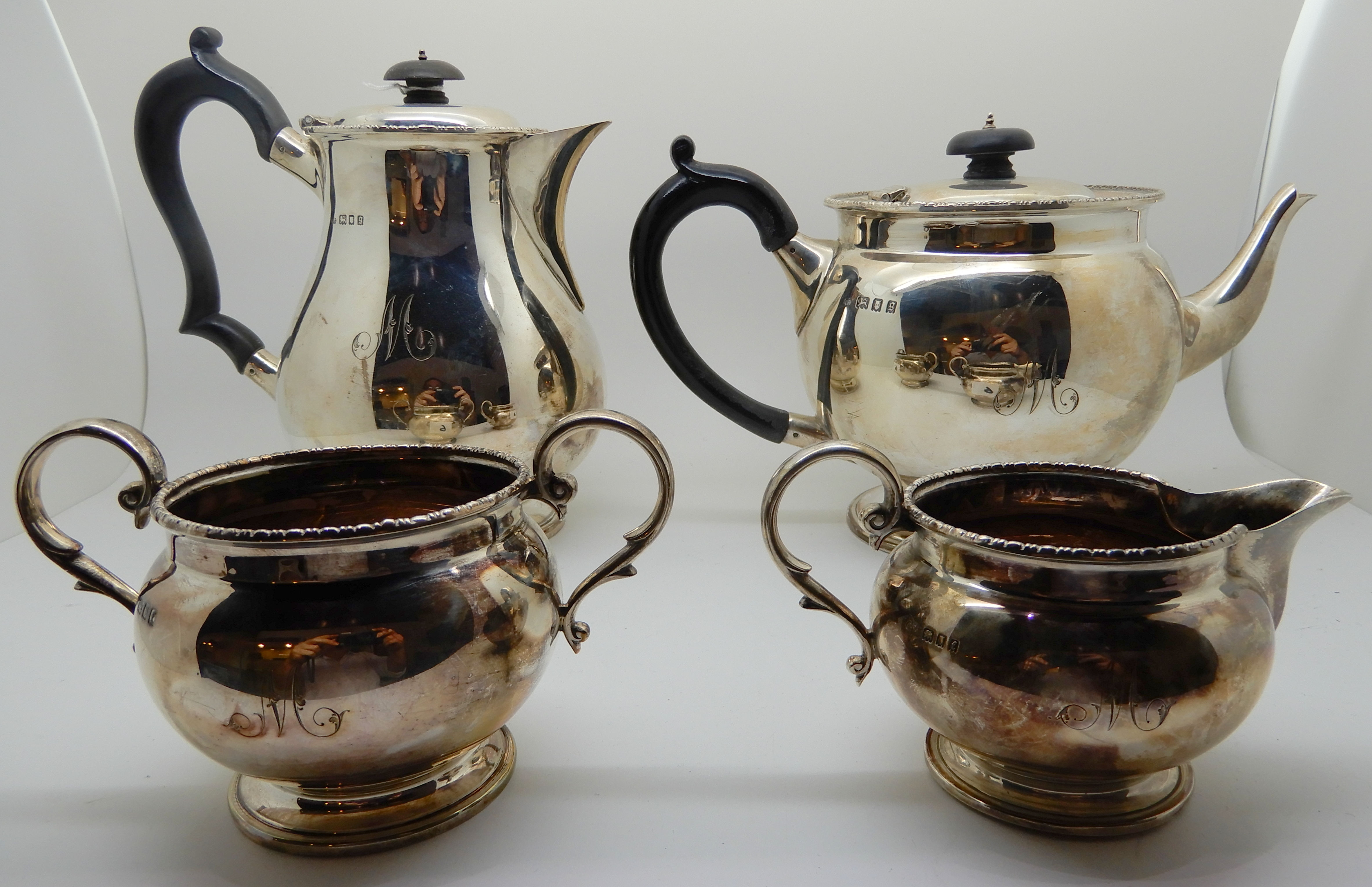 A four-piece silver tea service, London 1902, of baluster shape with gadrooned borders, each piece - Image 2 of 4