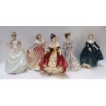 Four Royal Doulton figures including Deborah, Fragrance, Southern Belle, Gift of Love and a Coalport