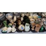 Assorted decorative ceramics including a pair of Crown Devon vases, Tuscan china dish, bisque
