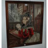 A large wool work picture of a lady reading in rosewood frame, 76 x 64cm overall Condition Report: