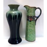 A blue and green crystalline glazed vase, together with a Newhall Boumier Ware jug Condition Report: