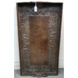 A Chinese hardwood carved tea tray decorated with dragons, geometric knot patterns and Shou