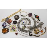 A Mexican silver and turquoise necklace and bracelet, a silver chain and other items of costume