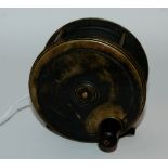 A vintage Charles Farlow & Co patent lever brass reel, No ??65, 10cm diameter Condition Report: