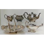 A tray lot of EP - tea service, basket, spoon warmer Condition Report: Available upon request
