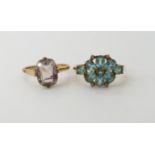 A 9ct gold apertite and diamond ring size L1/2 and a 9ct gold amethyst ring size L, weight