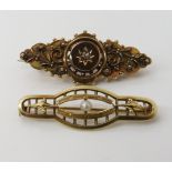 A 15ct gold diamond set Victorian brooch, weight 4.5gms together with a 14k Art Deco example