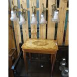 Five brass wall light with glass shades and an occasional table (6) Condition Report: Available upon