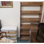 A pine open bookcase, assorted books and a white cabinet Condition Report: Available upon request