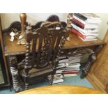 A Victorian carved oak hall table and an oak dining chair (2) Condition Report: Available upon