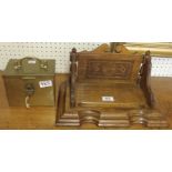 An oak desk stationery stand and a brass box (2) Condition Report: Available upon request