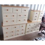 Three pine multi-drawer chests and two three drawer bedside cabinets (5) Condition Report: Available