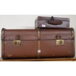 A wood bound travel trunk and small case (2) Condition Report: Available upon request