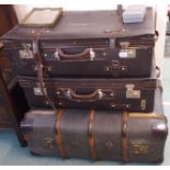 A wood bound trunk and two suitcases (3) Condition Report: Available upon request