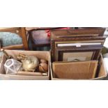 Two boxes of assorted prints, brass and copperware etc (2) Condition Report: Available upon request