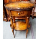 A reproduction two-tier side table and a circular hardwood occasional table (2) Condition Report: