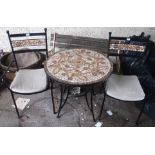 A metal patio set with circular table and two chairs (3) Condition Report: Available upon request