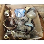 A box of brass and copperware etc Condition Report: Available upon request