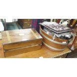 A mahogany writing slope, two paper racks and two planters (5) Condition Report: Available upon