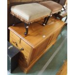 A pine blanket chest and two footstools (3) Condition Report: Available upon request