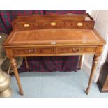 A reproduction mahogany writing desk with leather skiver Condition Report: