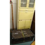 A wooden travel trunk and an oak standard lamp (2) Condition Report: Available upon request