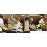 Two boxes of assorted brass and copperware (2) Condition Report: Available upon request