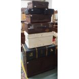Two wooden trunks, a wood bound trunk and five cases (8) Condition Report: Available upon request