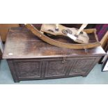 An 18th Century coffer with carved panels Condition Report: Available upon request