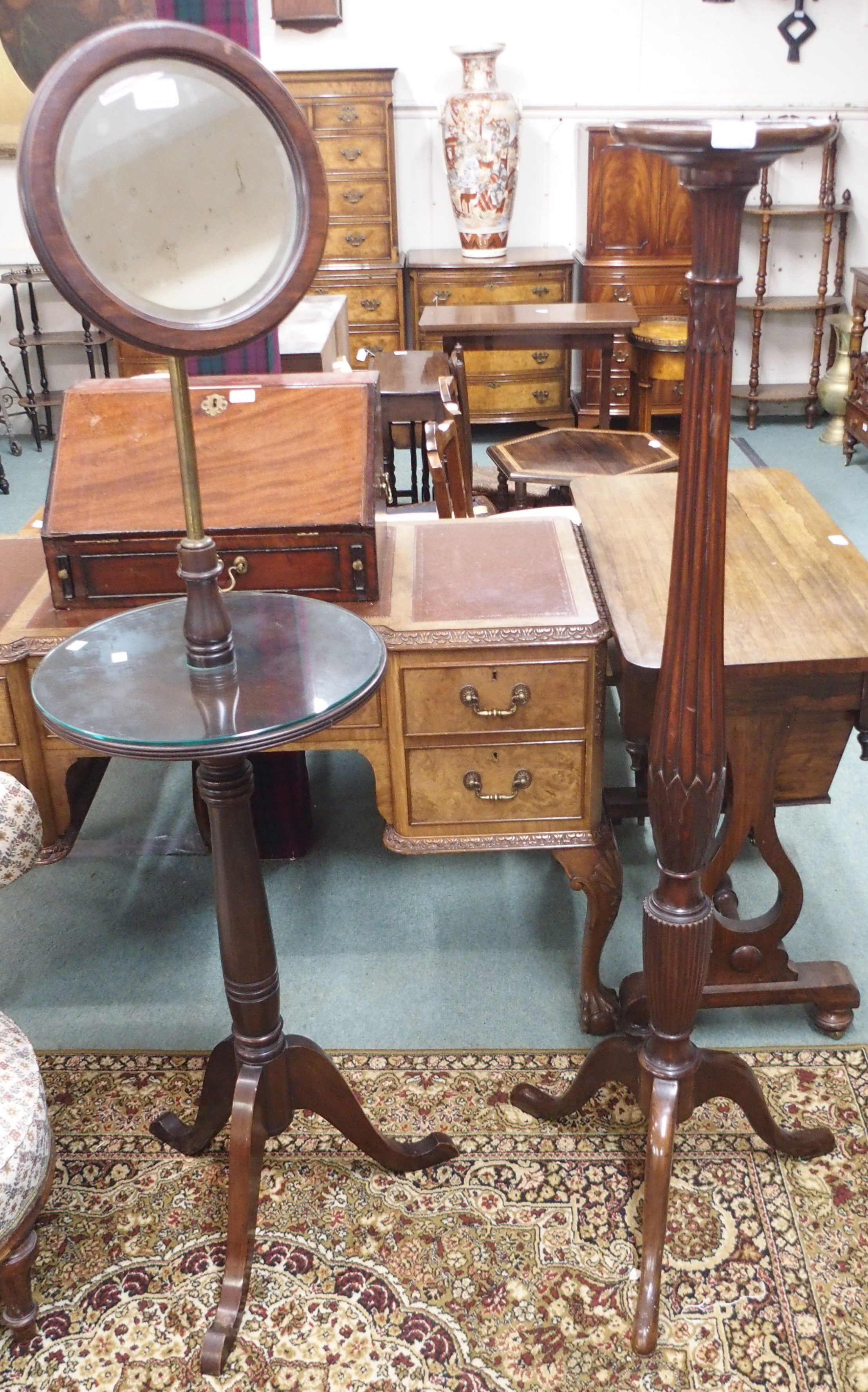 A mahogany washstand and a mahogany torchere (2) Condition Report: Available upon request
