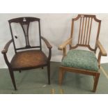 An oak armchair and an Edwardian chair - Please note an amendment to the contents of this lot.