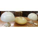 A pair of mid-Century plastic mushroom table lamps and a light shade (3) Condition Report: Available
