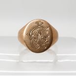A 9ct rose gold monogrammed signet ring, size J1/2, weight 6.1gms Condition Report: Available upon