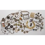 A collection of silver and costume jewellery to include, a white metal paste set pendant, Girls