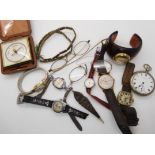 A travel barometer, a collection of watches to include Medana, Hamilton and a Hop Along Cassidy