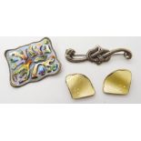 A Notwegian rainbow enamelled brooch by Balle, a pair of yellow enamelled earrings by Holth and a