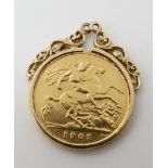 A 1907 gold half sovereign in 9ct gold pendant mount, combined weight 5gms Condition Report: