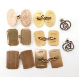 A pair of 9ct gold monogrammed 'Boy's Brigade' cufflinks together with two other pairs of 9ct engine