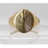 A 9ct gold signet ring size U, weight 5gms Condition Report: Available upon request