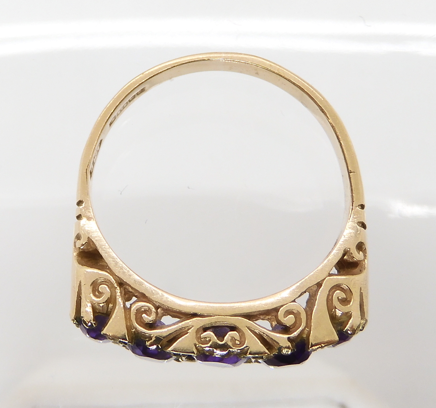 A 9ct gold five amethyst set ring, size N1/2, weight 3.2gms Condition Report: Available upon - Image 2 of 3