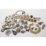 A silver gem set carnation brooch a Persian bracelet, a Damascene style bracelet etc (af) and