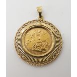 A 1912 gold half sovereign in a 9ct gold pendant mount combined weight 6.8gms Condition Report: