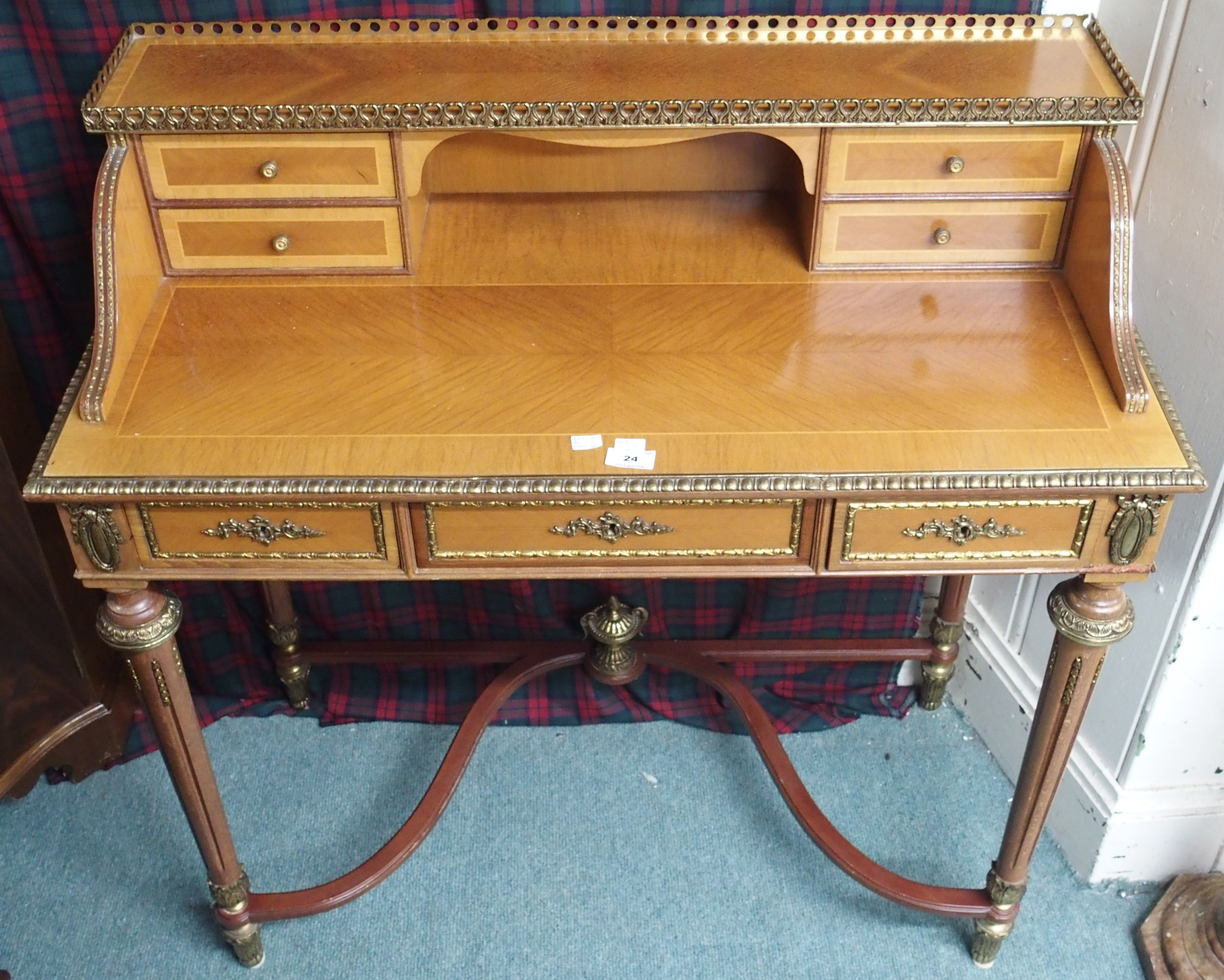 A reproduction writing desk, 98cm high x 94cm wide x 45cm deep Condition Report: Available upon