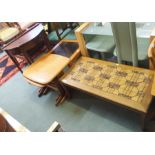A teak nest of tables, side table, tile topped coffee table and a hall table (4) Condition Report: