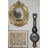 A gilt wall mirror, 70cm high x 56cm wide and a mahogany barometer (2) Condition Report: Available