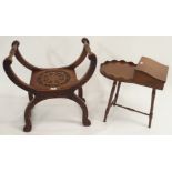A carved mahogany x frame stool and a mahogany sewing table (2) Condition Report: Available upon