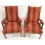 A pair of oak Arts and crafts chairs, 100cm high (2) Condition Report: Available upon request