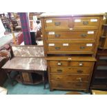 A washstand with marble back and top, 116cm high x 117cm wide x 53cm deep and two chests of