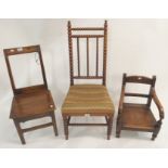 A walnut bobbin chair and two child's chairs (3) Condition Report: Available upon request
