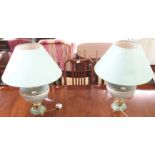 A pair of green ceramic table lamps (2) Condition Report: Available upon request